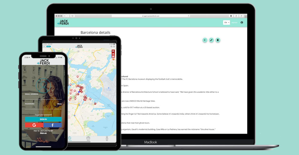 Jack and Ferdi app displayed on phone, tablet, and desktop devices